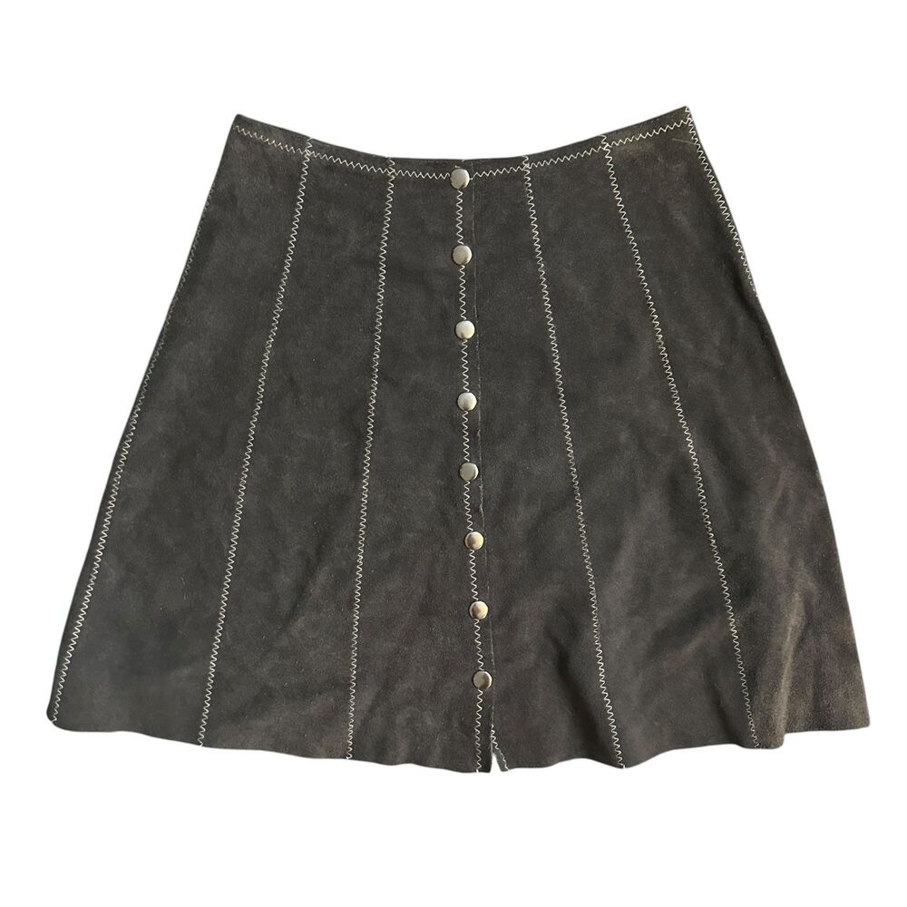 Handmade Grey Leather Suede A-Line Western Mini Skirt Size 0 / XS